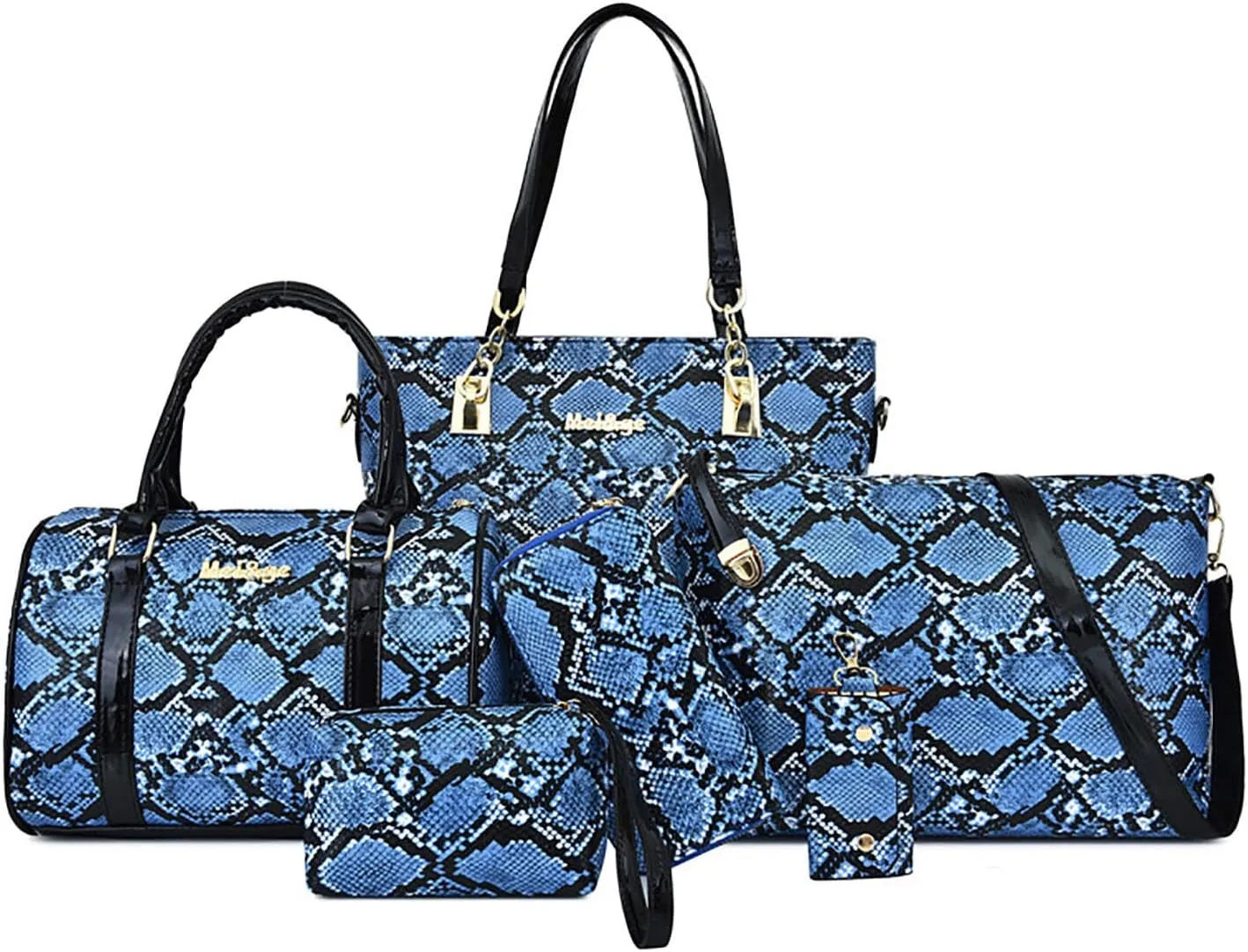 YUNZLAN 2025 Snakeskin Pattern Summer Handbags and Purses for Women Crossbody Bags Spring Handbags Set of 6