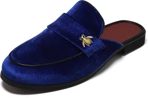 YYQL Mens Slippers with Arch Support Embroidered Leather Sandals for Men Slip On House Shoes with Indoor Outdoor Anti-Skid Rubber Sole Size 7-13