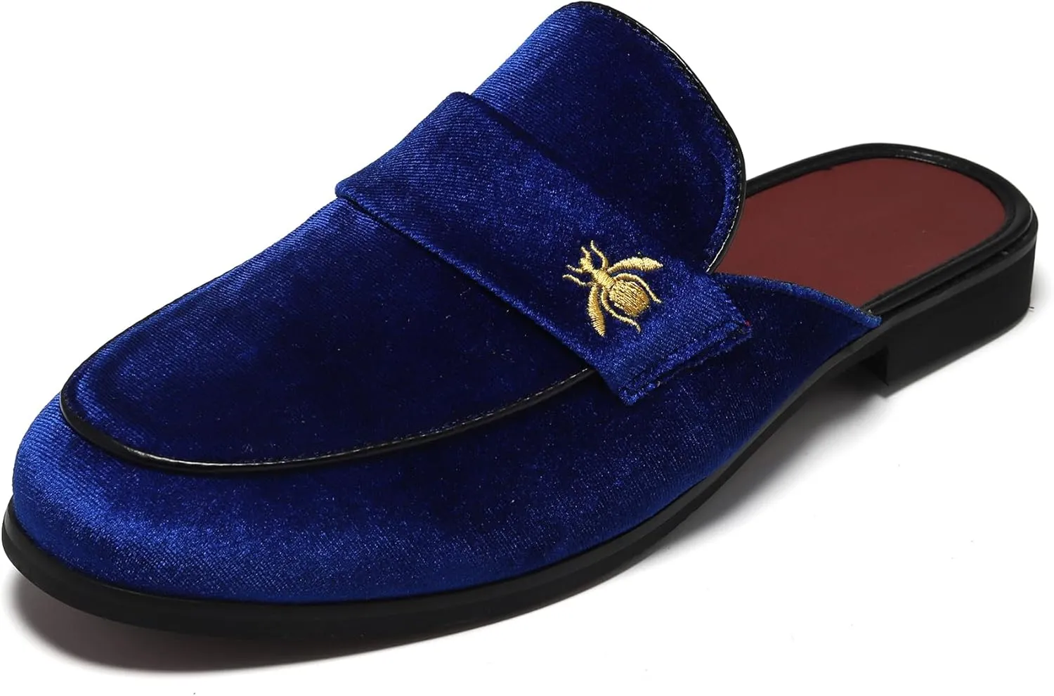 YYQL Mens Slippers with Arch Support Embroidered Leather Sandals for Men Slip On House Shoes with Indoor Outdoor Anti-Skid Rubber Sole Size 7-13
