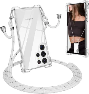 ZCDAYE Crossbody Case Compatible with Samsung Galaxy S23 Ultra(6.8 inch), Clear TPU Shockproof Cover with Anti-Lost Detachable Shoulder Strap Adjustable Neckstrap for Women Men, Transparent
