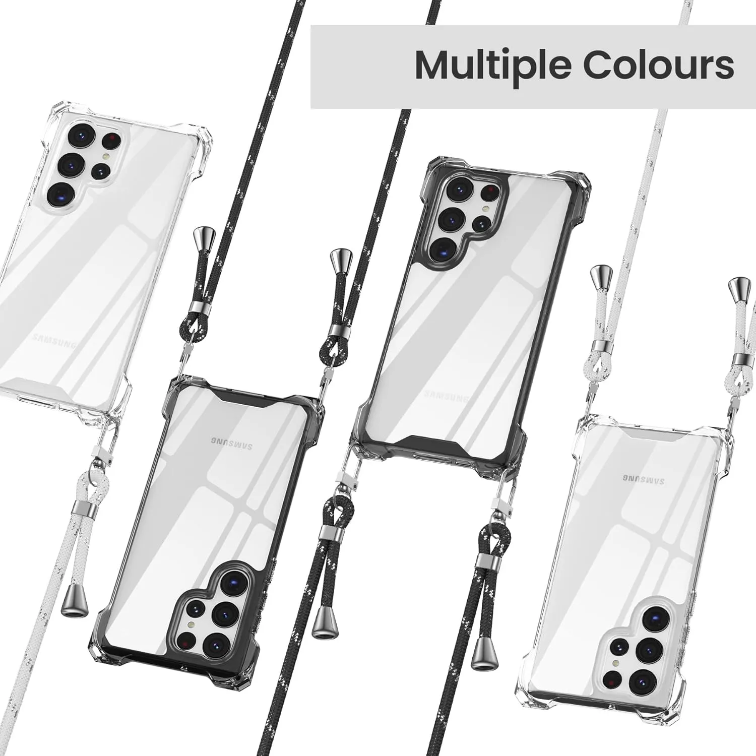 ZCDAYE Crossbody Case Compatible with Samsung Galaxy S23 Ultra(6.8 inch), Clear TPU Shockproof Cover with Anti-Lost Detachable Shoulder Strap Adjustable Neckstrap for Women Men, Transparent
