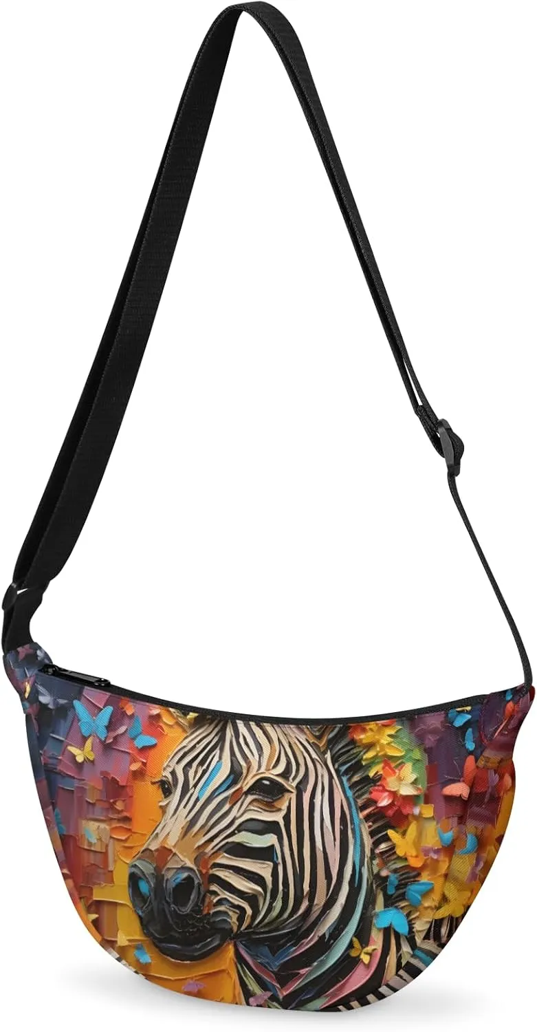 Zebra Crescent Crossbody Bag Fashion Waist Packs Oil Painting Zebra Fanny Pack Lightweight Sling Bags Hobo Bag with Adjustable Strap for Women Men