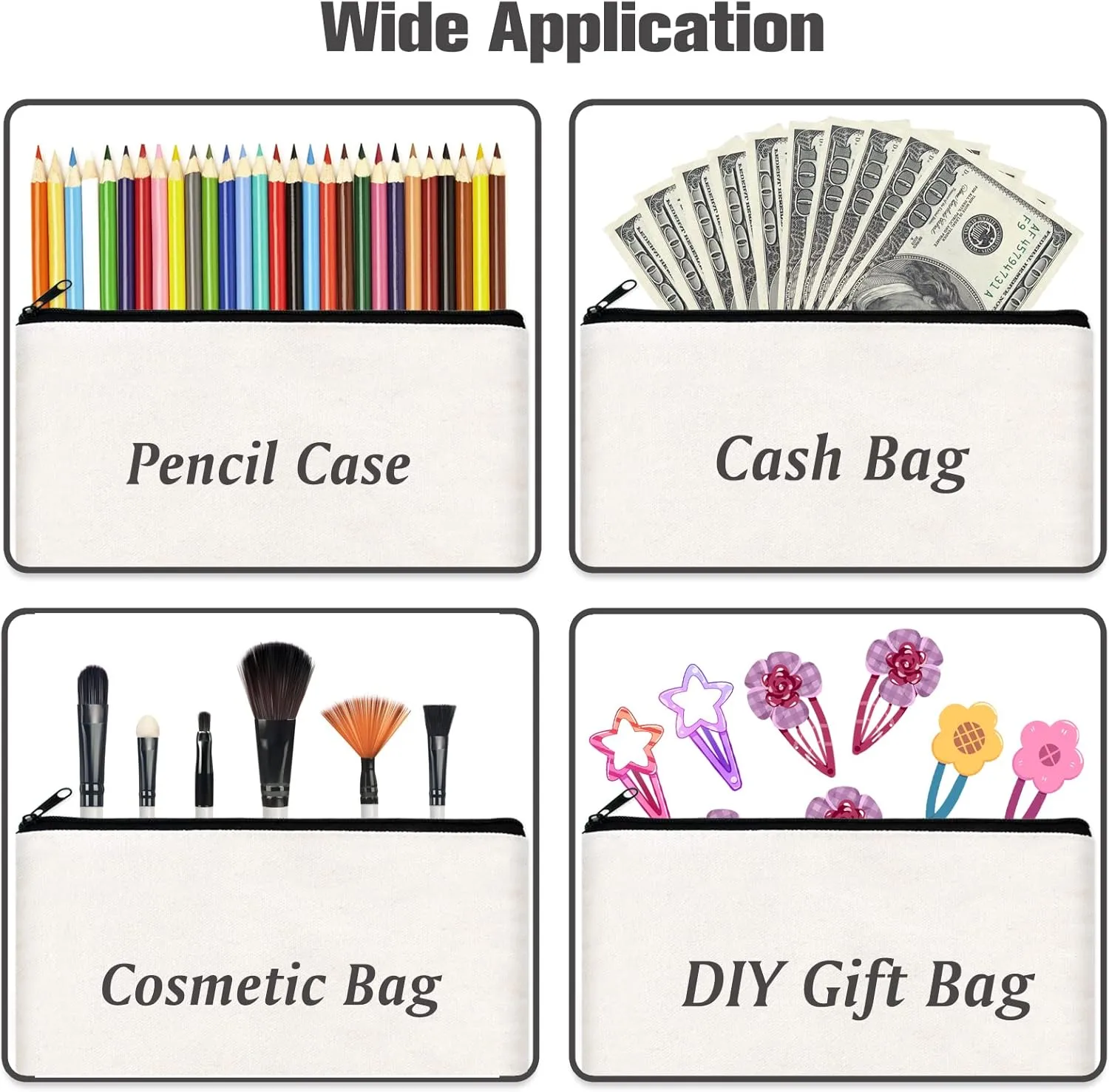 ZeeDix Canvas Pouch- Multi-purpose Cosmetic Bag with Zipper, DIY Craft Canvas Zipper Pouch Blank Makeup Bags Bulk Travel Toiletry Bag for Storage (8.3 x 5 inches)
