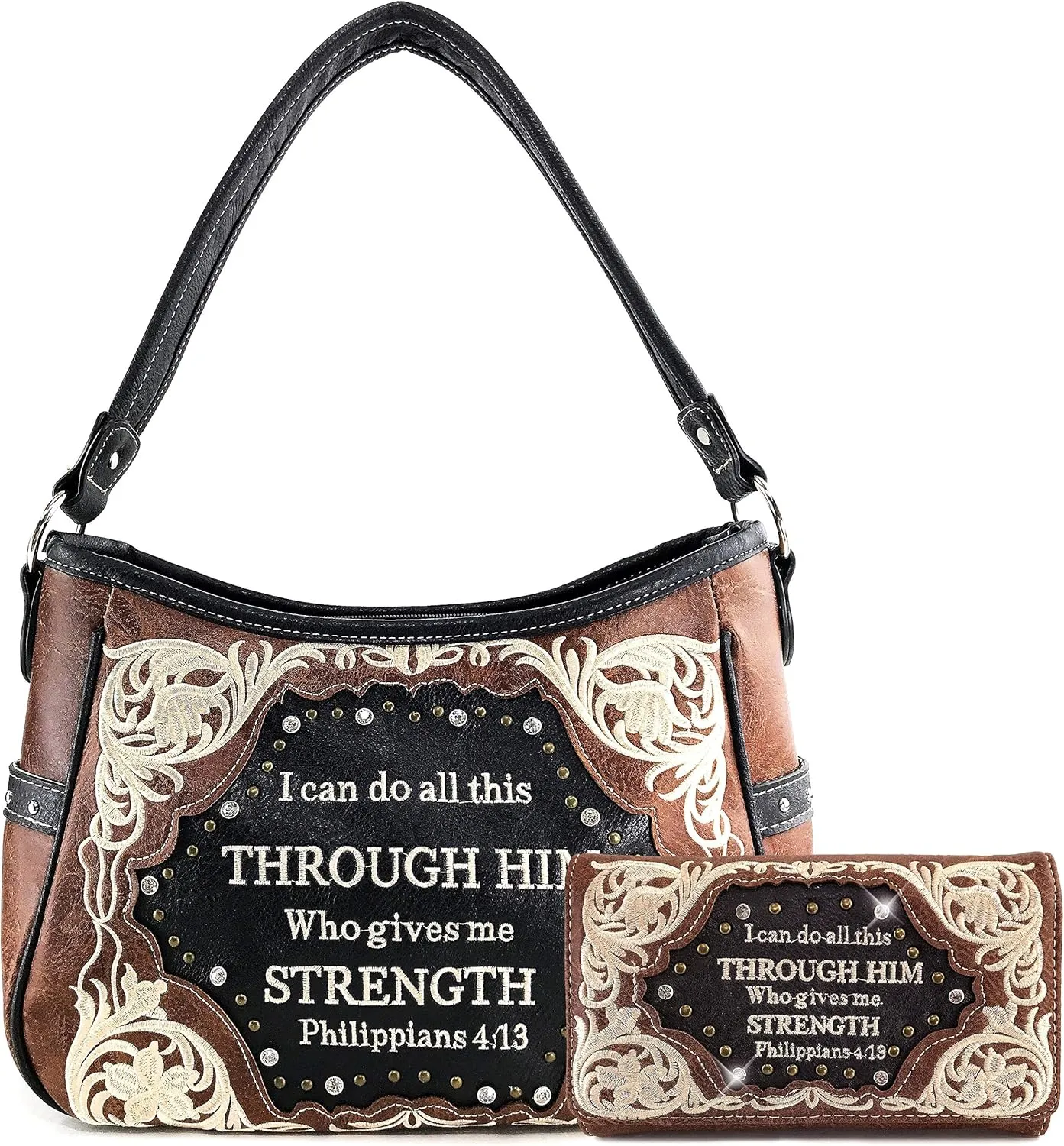 Zelris Bible Verse Philippians 4:13 Women Conceal Carry Hobo Purse Wallet Set