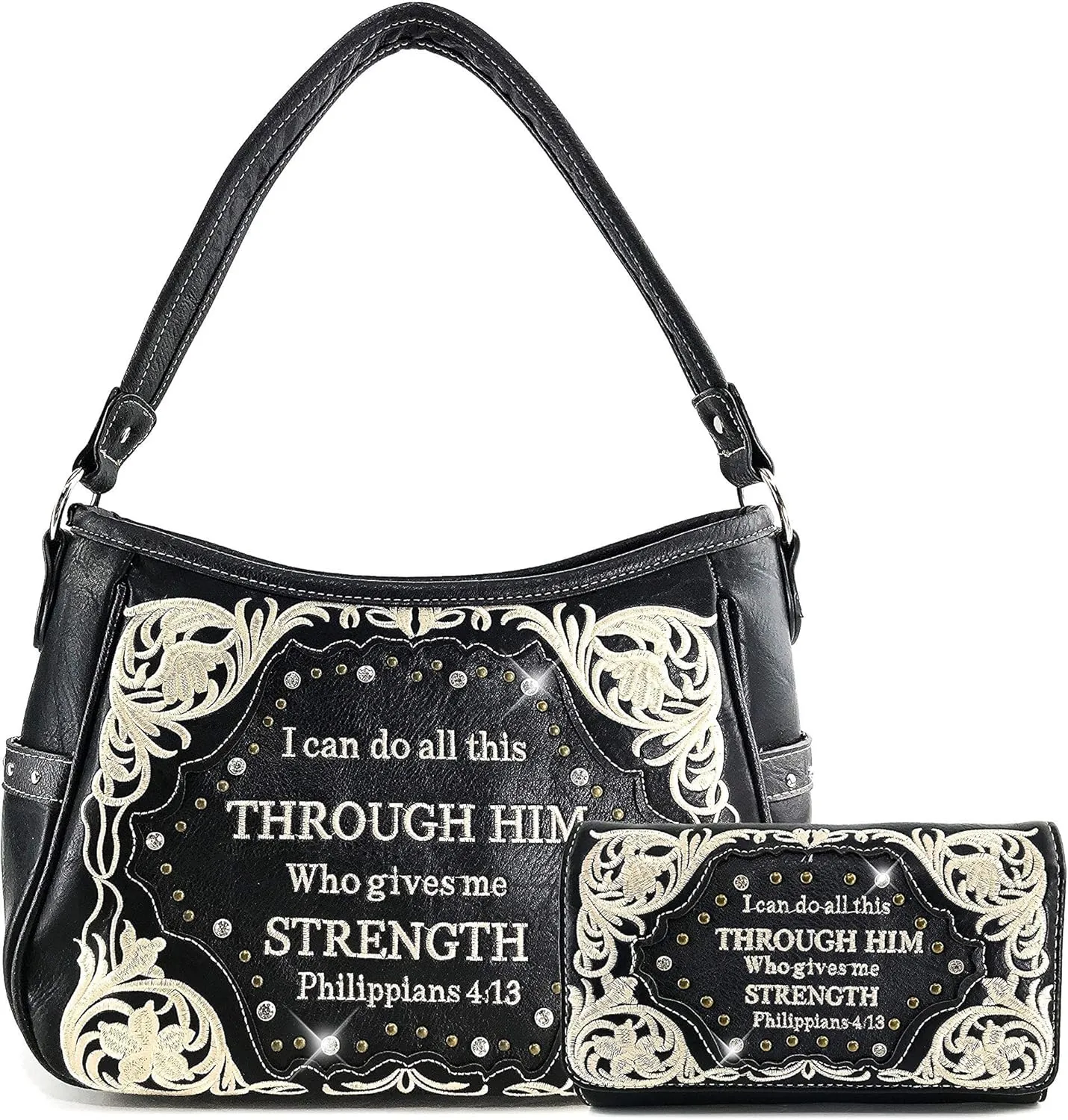 Zelris Bible Verse Philippians 4:13 Women Conceal Carry Hobo Purse Wallet Set