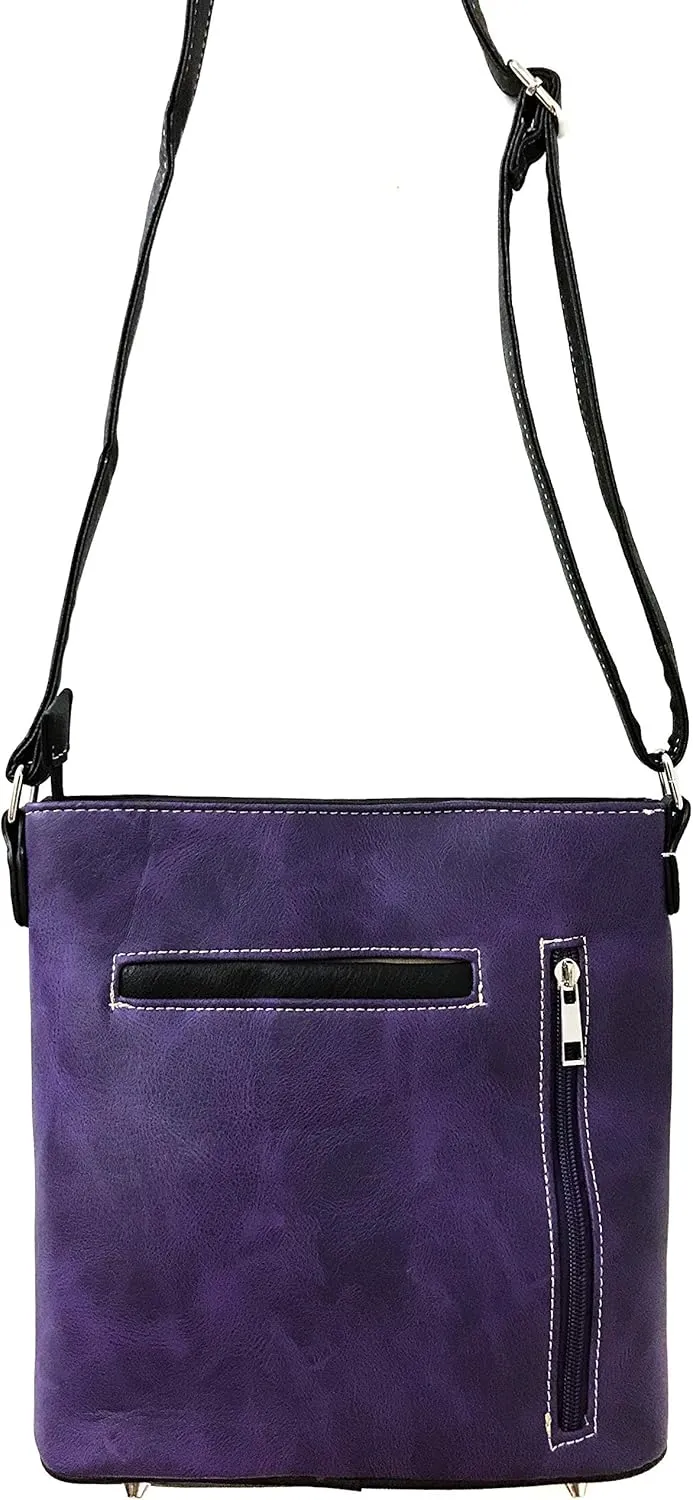 Zelris Longhorn Skull Embroidered Feather Cactus Design Women Concealed Carry Crossbody Messenger Bag