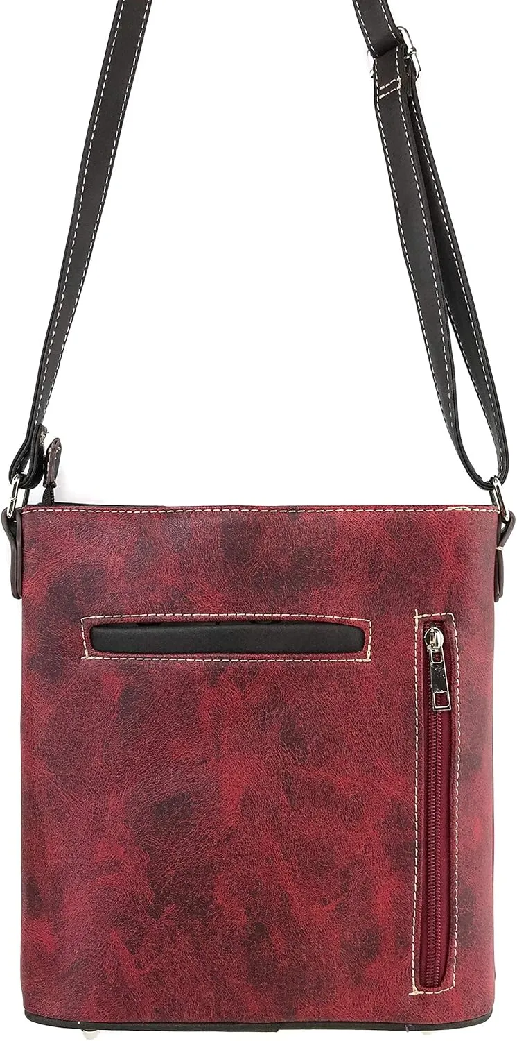 Zelris Longhorn Skull Embroidered Feather Cactus Design Women Concealed Carry Crossbody Messenger Bag