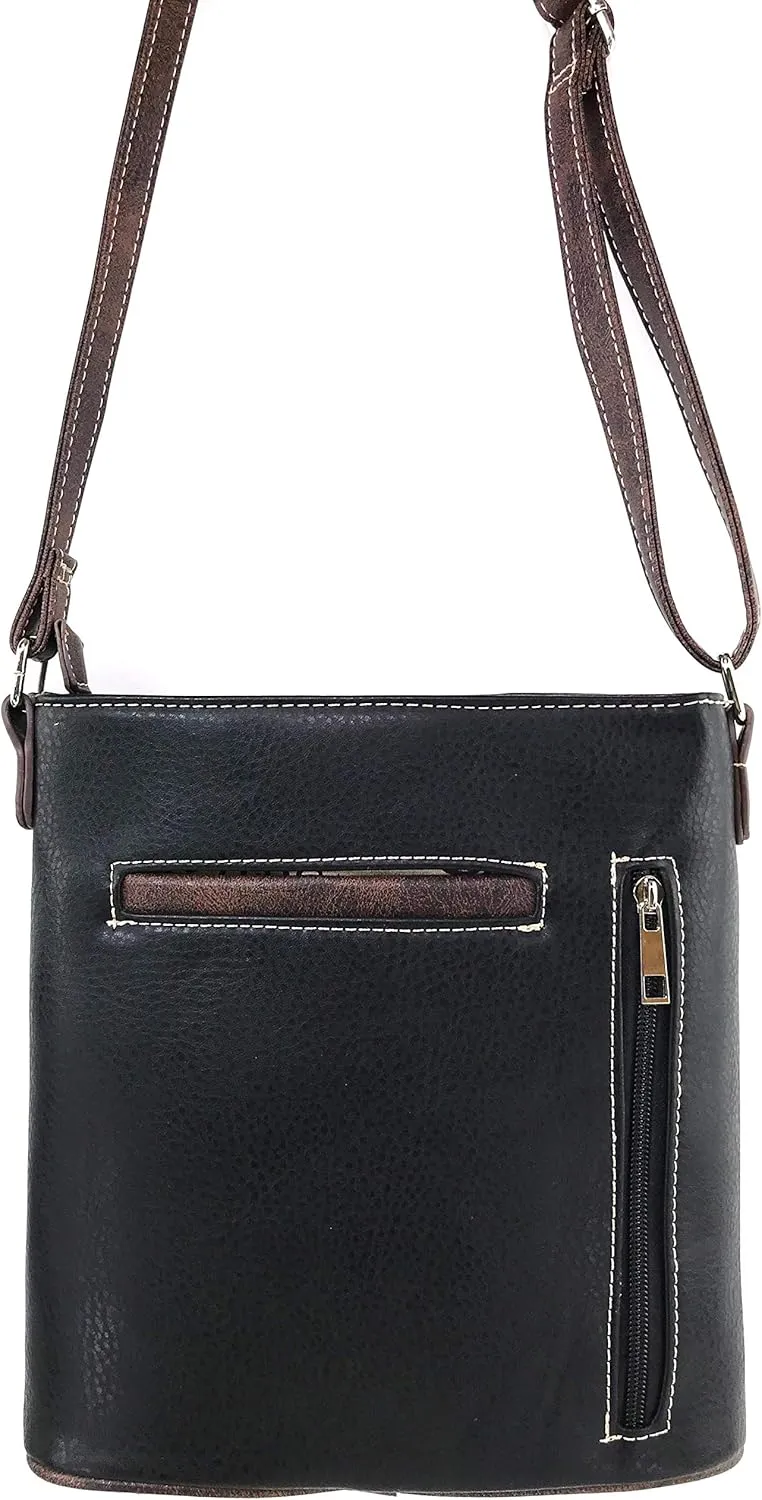 Zelris Longhorn Skull Embroidered Feather Cactus Design Women Concealed Carry Crossbody Messenger Bag