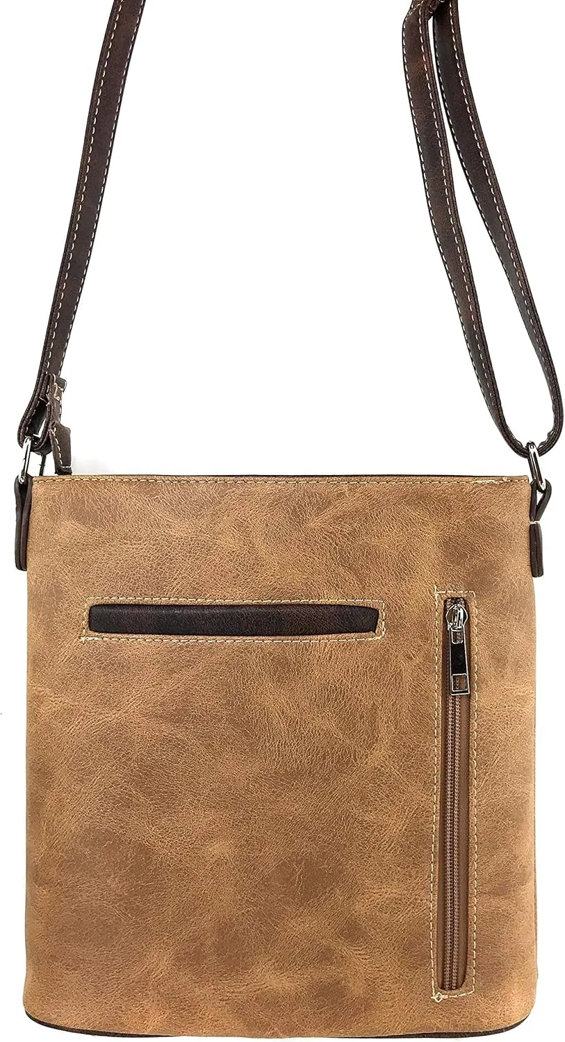 Zelris Longhorn Skull Embroidered Feather Cactus Design Women Concealed Carry Crossbody Messenger Bag