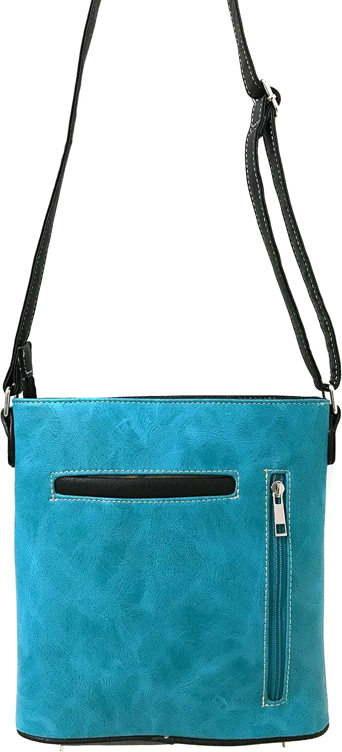 Zelris Longhorn Skull Embroidered Feather Cactus Design Women Concealed Carry Crossbody Messenger Bag