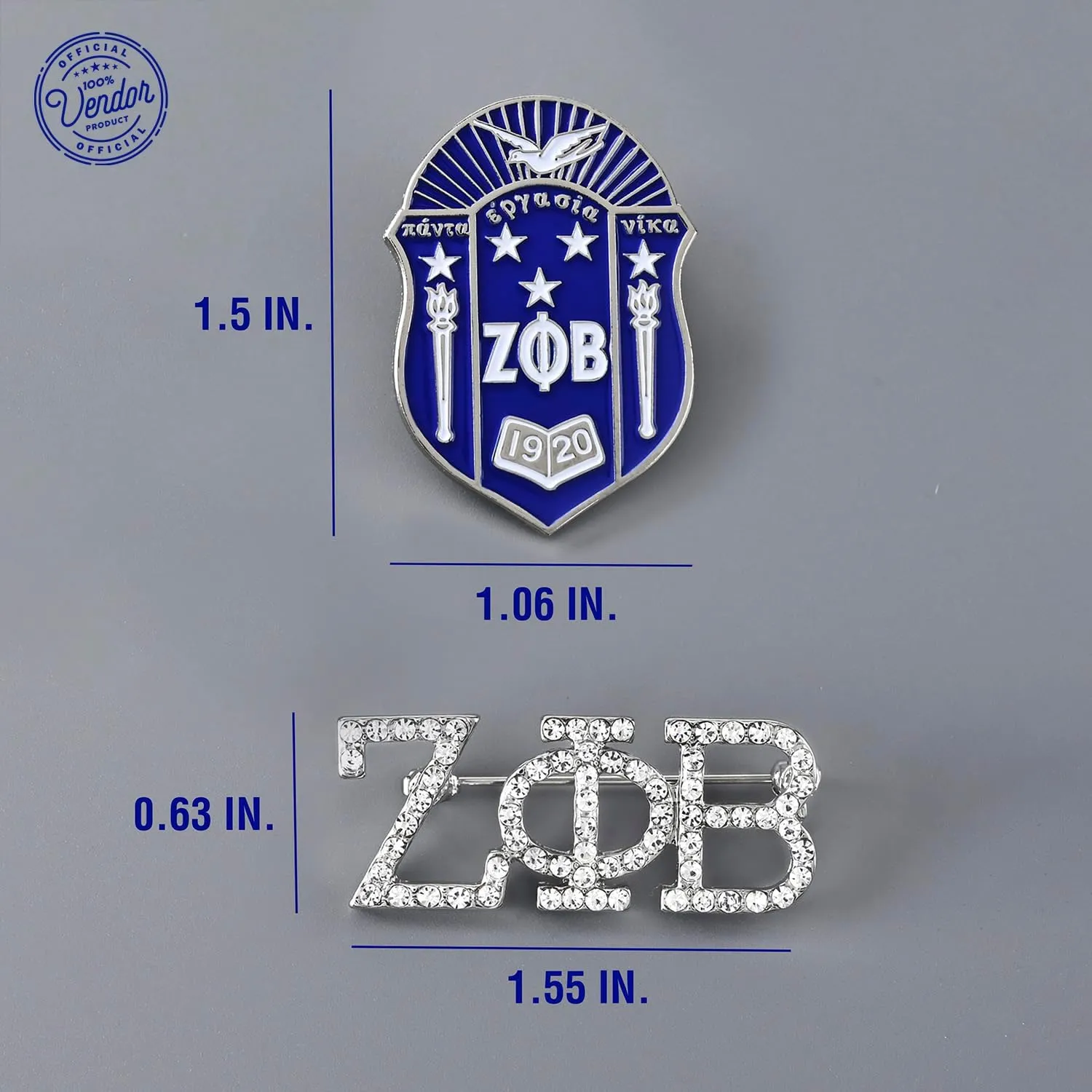 Zeta Phi Beta Sorority Paraphernalia - Official Vendor - Set of 2 Lapel Pins - Enamel and Rhinestone