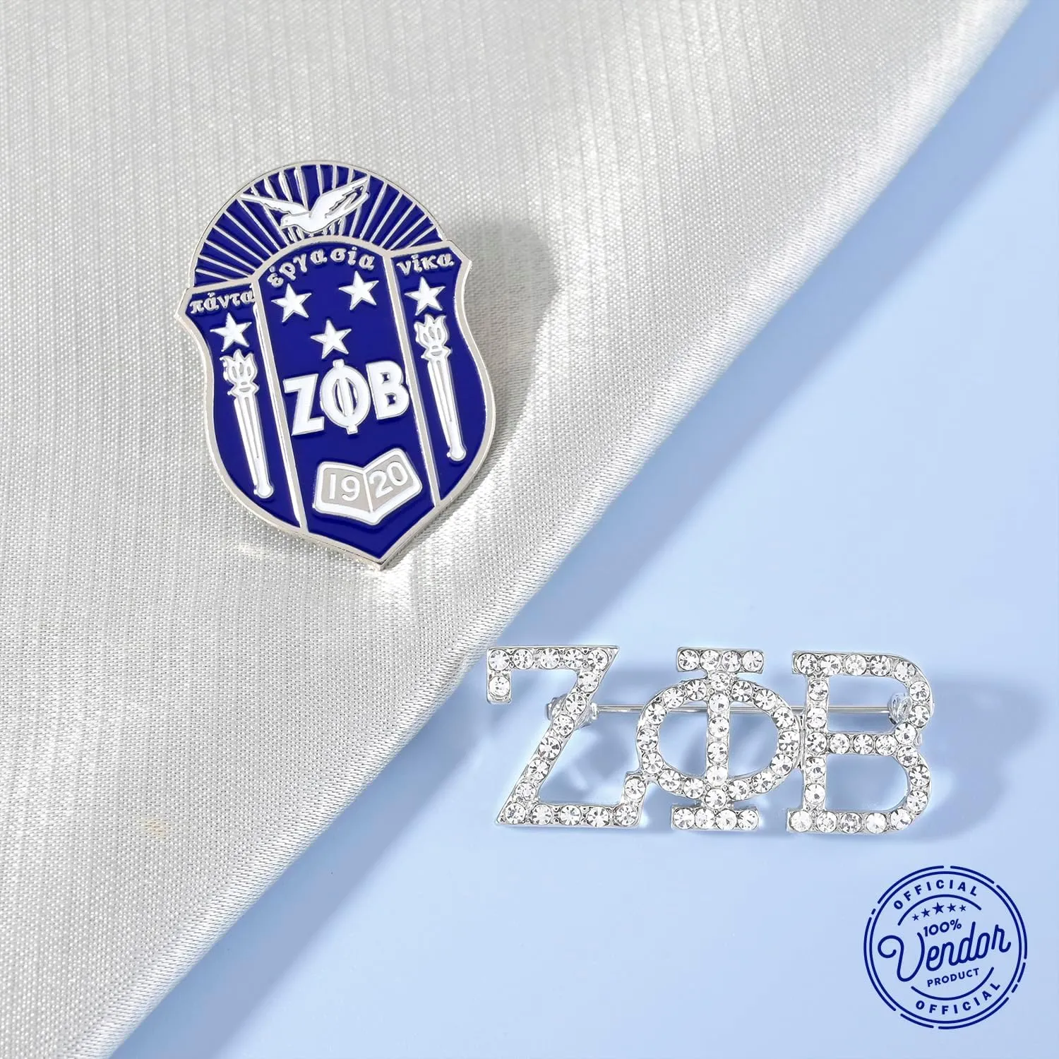Zeta Phi Beta Sorority Paraphernalia - Official Vendor - Set of 2 Lapel Pins - Enamel and Rhinestone