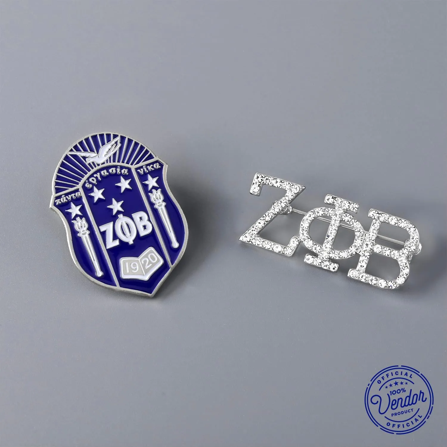 Zeta Phi Beta Sorority Paraphernalia - Official Vendor - Set of 2 Lapel Pins - Enamel and Rhinestone