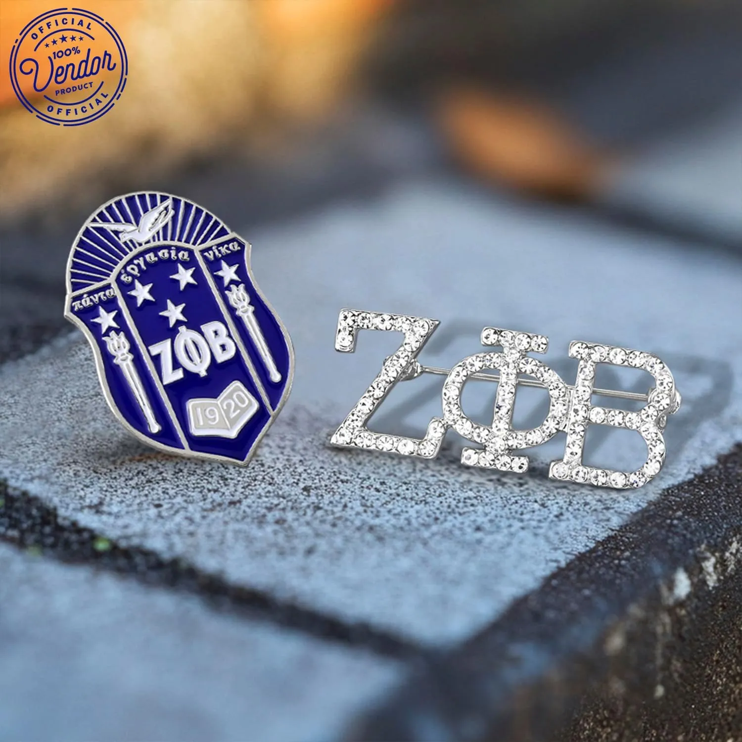 Zeta Phi Beta Sorority Paraphernalia - Official Vendor - Set of 2 Lapel Pins - Enamel and Rhinestone