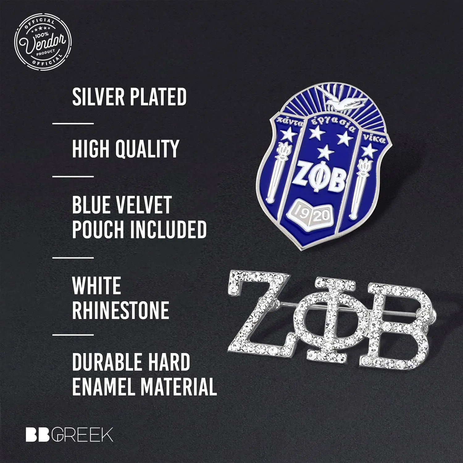 Zeta Phi Beta Sorority Paraphernalia - Official Vendor - Set of 2 Lapel Pins - Enamel and Rhinestone