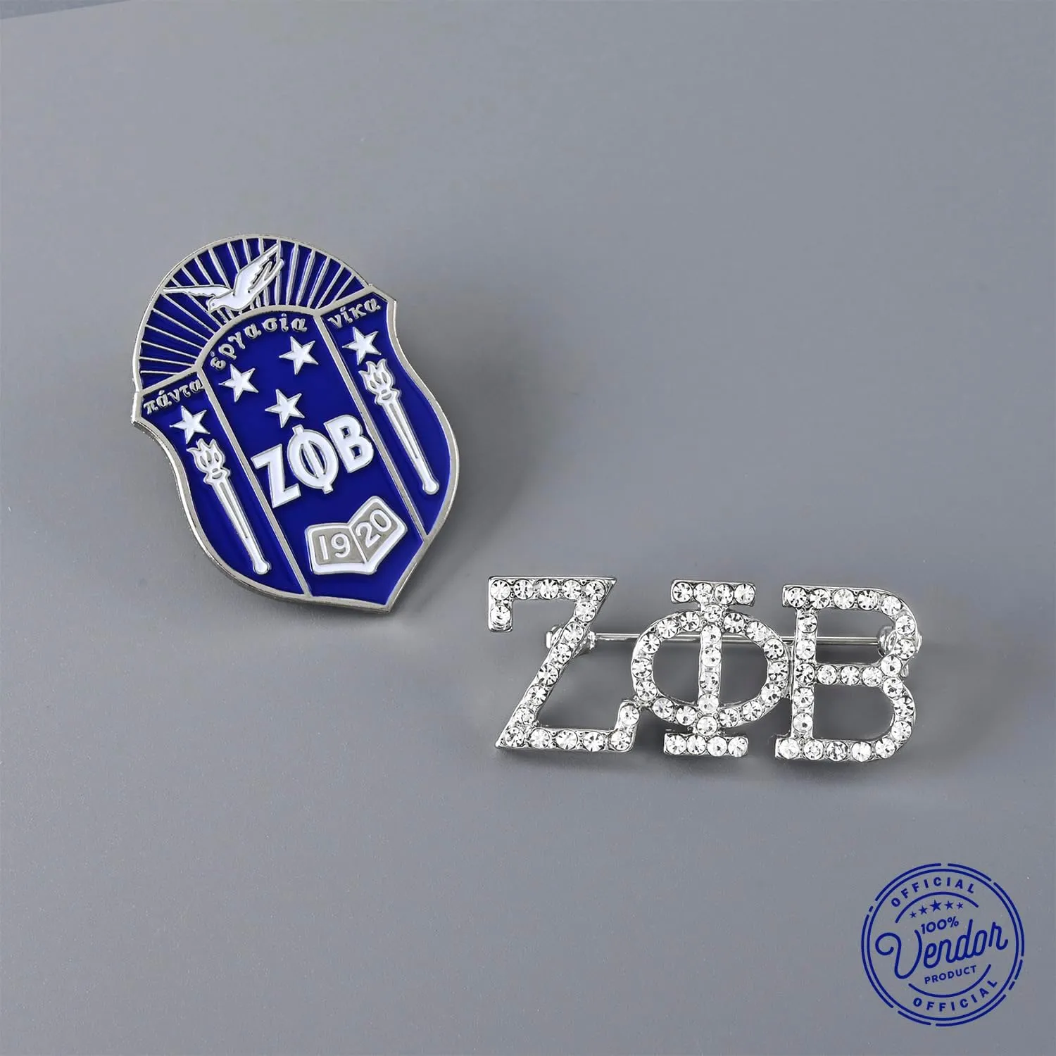 Zeta Phi Beta Sorority Paraphernalia - Official Vendor - Set of 2 Lapel Pins - Enamel and Rhinestone