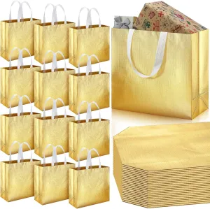 Zhehao 64 Pcs Gold Reusable Grocery Bags 12.7 x 11.1 x 4.7 Inch Large Present Gift Bags Shopping Tote with Handle for Wedding Birthday Party