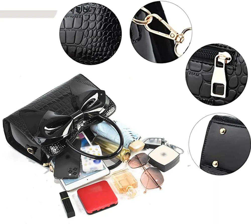 ZiMing Glossy Patent Leather Handbag for Women Satchel Bag Bowknot Purse Top Handle Bags Stylish Shoulder Bag Medium Tote Bag
