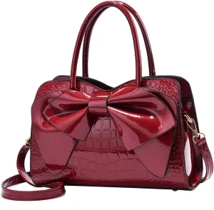 ZiMing Glossy Patent Leather Handbag for Women Satchel Bag Bowknot Purse Top Handle Bags Stylish Shoulder Bag Medium Tote Bag
