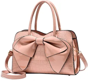 ZiMing Glossy Patent Leather Handbag for Women Satchel Bag Bowknot Purse Top Handle Bags Stylish Shoulder Bag Medium Tote Bag