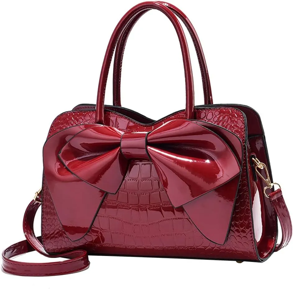 ZiMing Glossy Patent Leather Handbag for Women Satchel Bag Bowknot Purse Top Handle Bags Stylish Shoulder Bag Medium Tote Bag