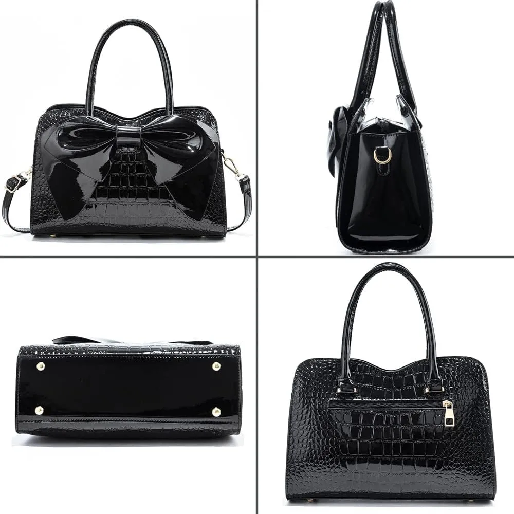 ZiMing Glossy Patent Leather Handbag for Women Satchel Bag Bowknot Purse Top Handle Bags Stylish Shoulder Bag Medium Tote Bag