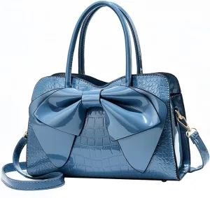 ZiMing Glossy Patent Leather Handbag for Women Satchel Bag Bowknot Purse Top Handle Bags Stylish Shoulder Bag Medium Tote Bag