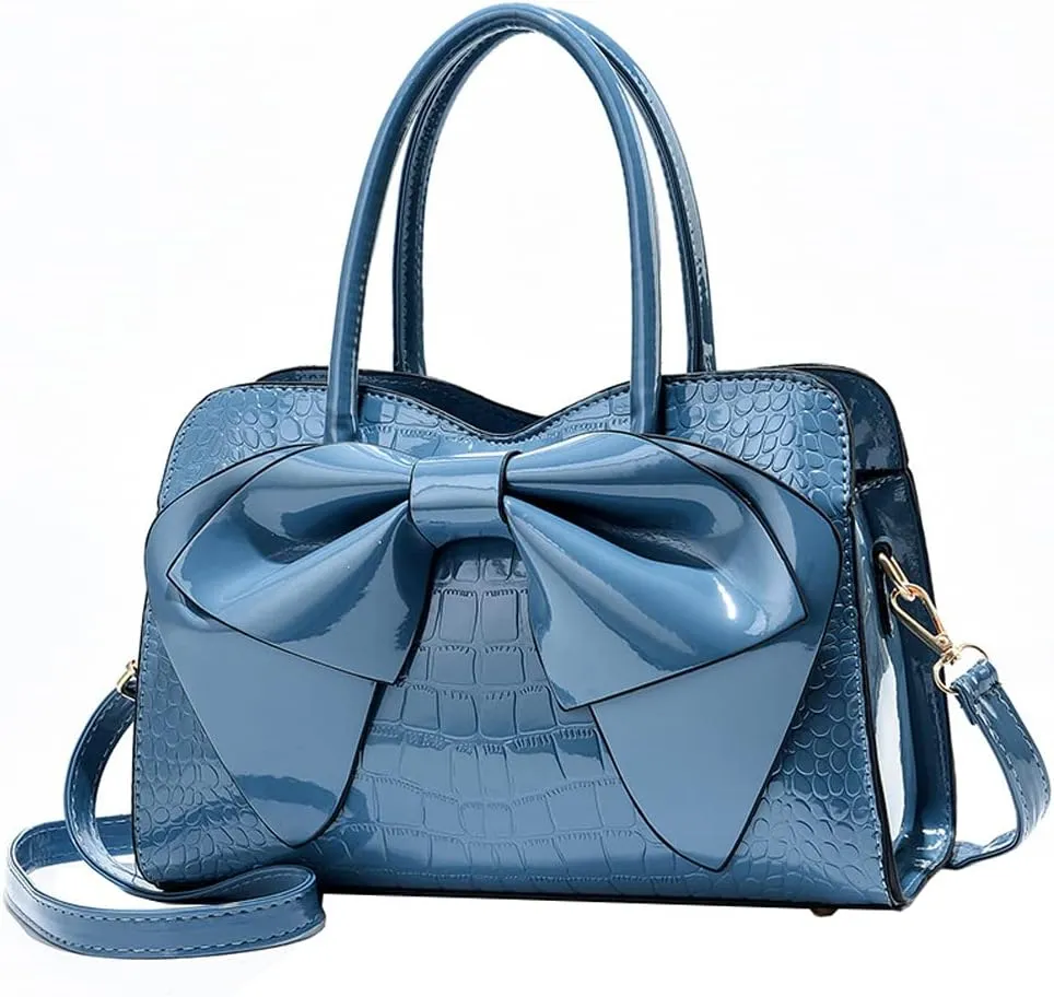 ZiMing Glossy Patent Leather Handbag for Women Satchel Bag Bowknot Purse Top Handle Bags Stylish Shoulder Bag Medium Tote Bag