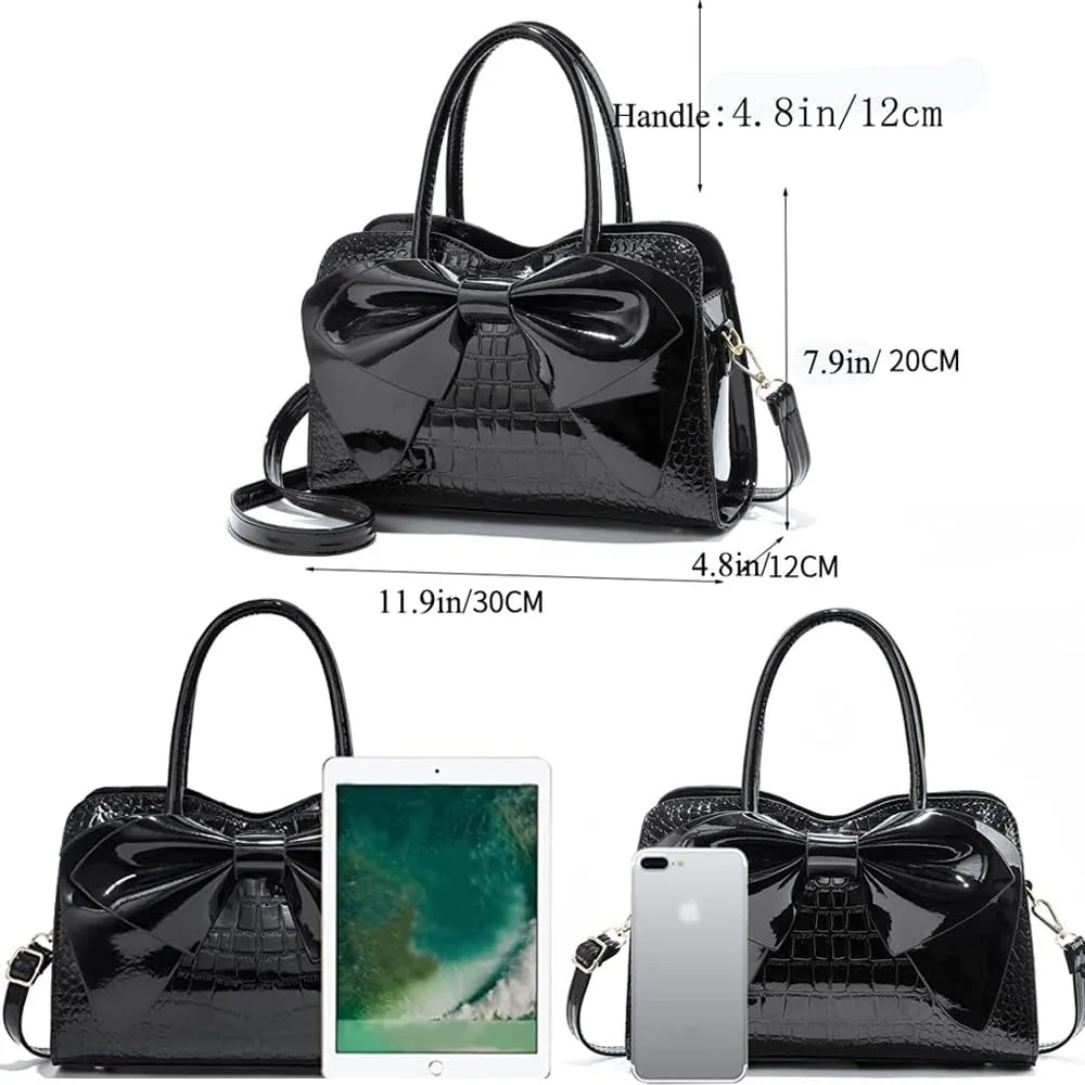 ZiMing Glossy Patent Leather Handbag for Women Satchel Bag Bowknot Purse Top Handle Bags Stylish Shoulder Bag Medium Tote Bag