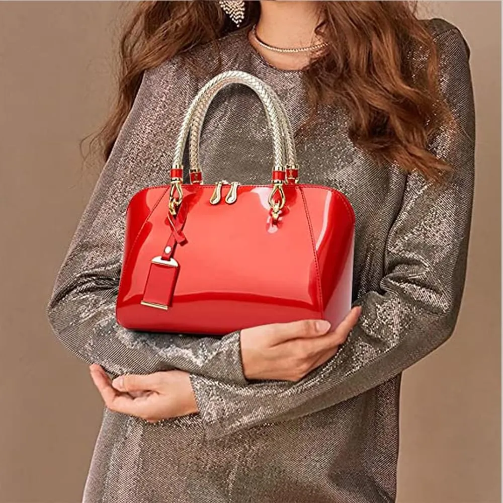 ZiMing Glossy Patent Leather Handbags for Women Top Handle Purse Satchel Bag Stylish Handbag Medium Tote Bags Shoulder Bag