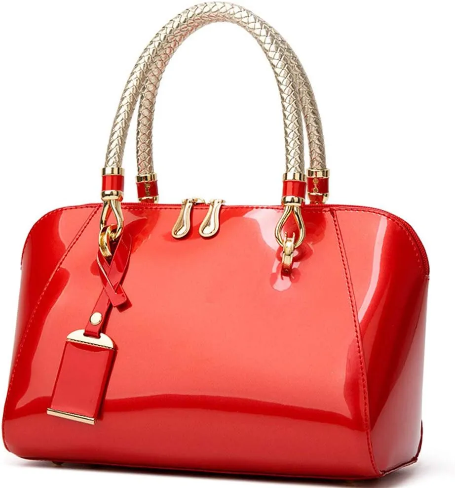ZiMing Glossy Patent Leather Handbags for Women Top Handle Purse Satchel Bag Stylish Handbag Medium Tote Bags Shoulder Bag