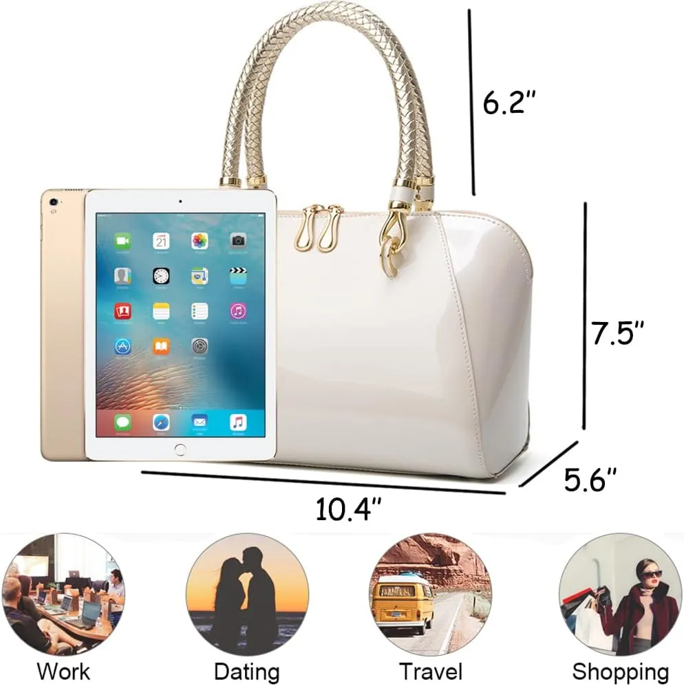 ZiMing Glossy Patent Leather Handbags for Women Top Handle Purse Satchel Bag Stylish Handbag Medium Tote Bags Shoulder Bag