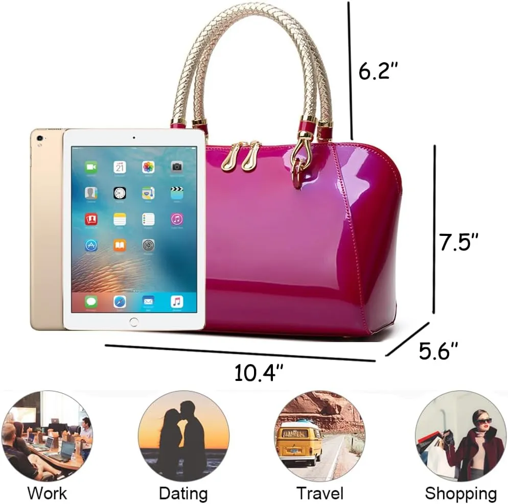 ZiMing Glossy Patent Leather Handbags for Women Top Handle Purse Satchel Bag Stylish Handbag Medium Tote Bags Shoulder Bag