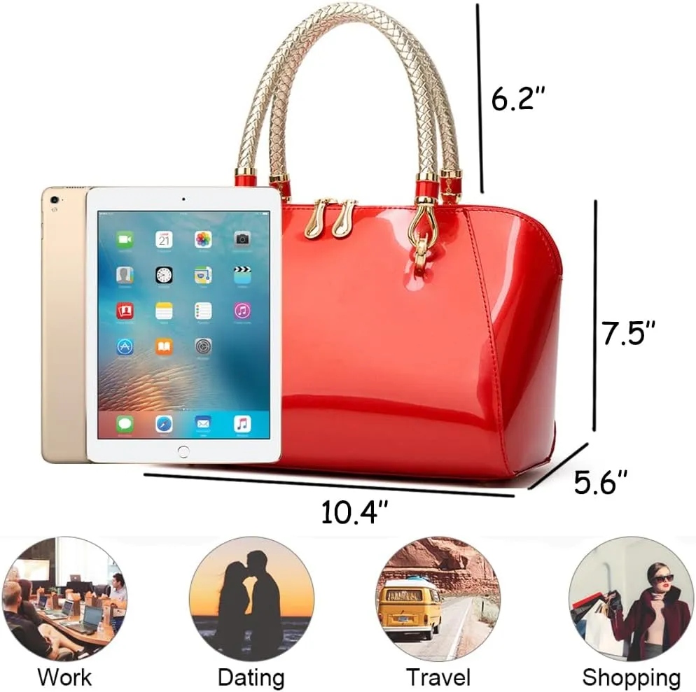 ZiMing Glossy Patent Leather Handbags for Women Top Handle Purse Satchel Bag Stylish Handbag Medium Tote Bags Shoulder Bag