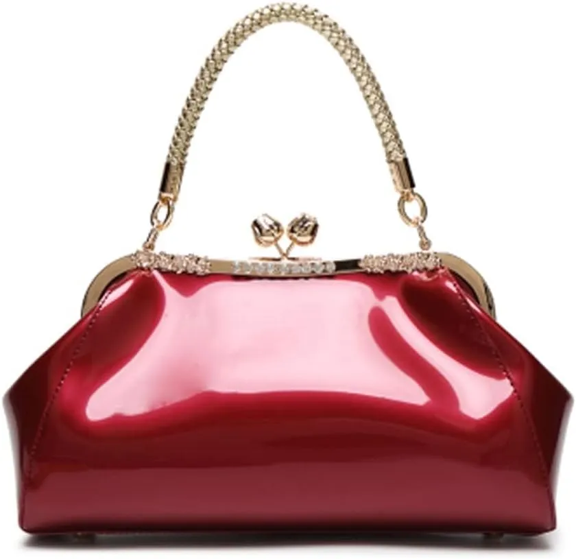 ZiMing Glossy Patent Leather Handbags Women Kiss Lock Purse Top Handle Handbag Evening Bag Satchel Shoulder Crossbody Bag
