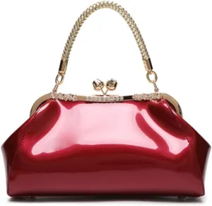 ZiMing Glossy Patent Leather Handbags Women Kiss Lock Purse Top Handle Handbag Evening Bag Satchel Shoulder Crossbody Bag