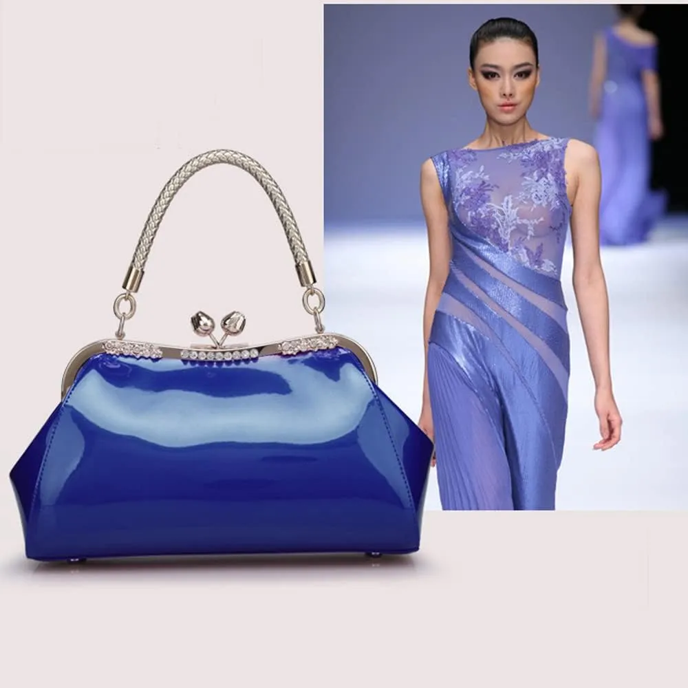 ZiMing Glossy Patent Leather Handbags Women Kiss Lock Purse Top Handle Handbag Evening Bag Satchel Shoulder Crossbody Bag