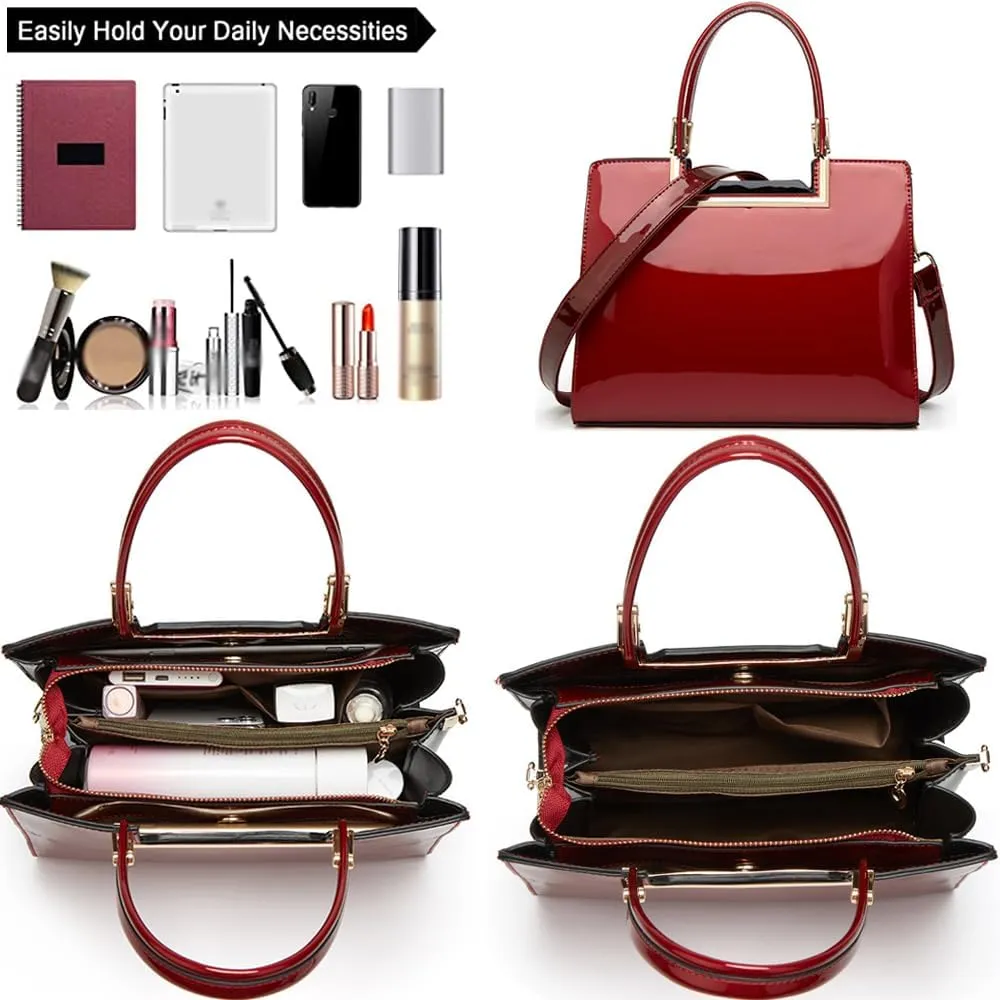 ZiMing Glossy Patent Leather Handbags Womens Top Handle Handbag Purse Satchel Ladies Medium Tote Bags Stylish Shoulder Bag