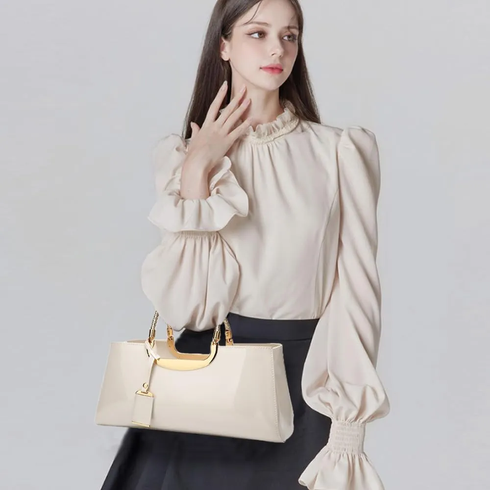 ZiMing Patent Leather Handbag for Women Top Handle Evening Bags Satchel Ladies Shoulder Bag Long Purse Wedding Party Prom