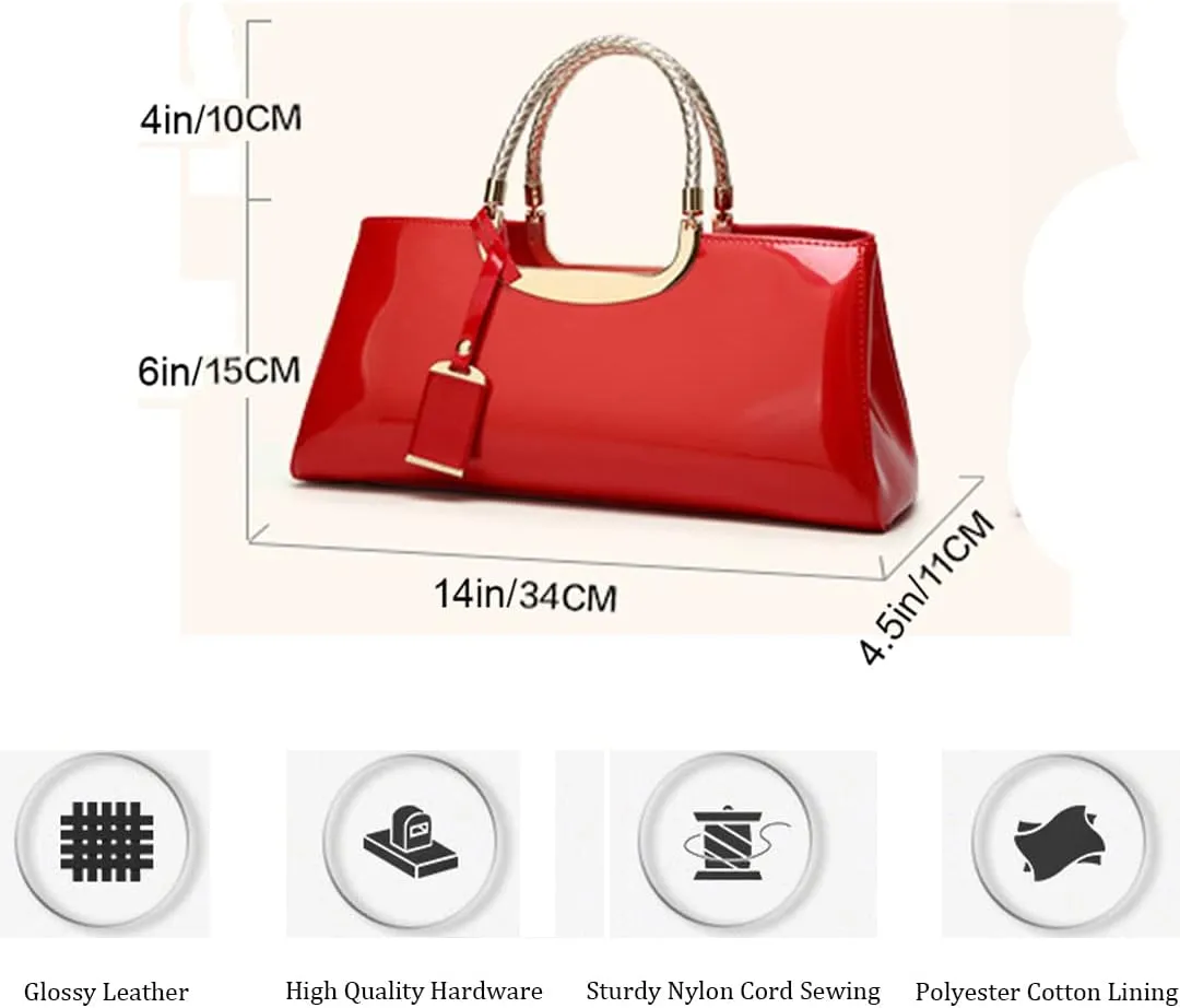 ZiMing Patent Leather Handbag for Women Top Handle Evening Bags Satchel Ladies Shoulder Bag Long Purse Wedding Party Prom