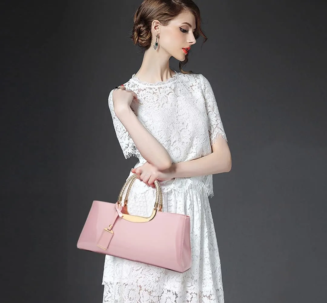 ZiMing Patent Leather Handbag for Women Top Handle Evening Bags Satchel Ladies Shoulder Bag Long Purse Wedding Party Prom