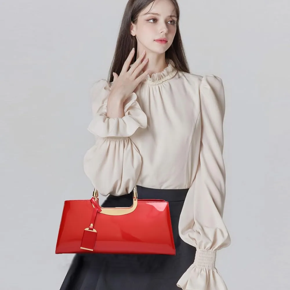 ZiMing Patent Leather Handbag for Women Top Handle Evening Bags Satchel Ladies Shoulder Bag Long Purse Wedding Party Prom
