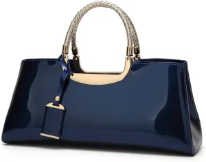 ZiMing Patent Leather Handbag for Women Top Handle Evening Bags Satchel Ladies Shoulder Bag Long Purse Wedding Party Prom