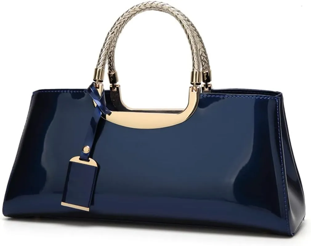 ZiMing Patent Leather Handbag for Women Top Handle Evening Bags Satchel Ladies Shoulder Bag Long Purse Wedding Party Prom