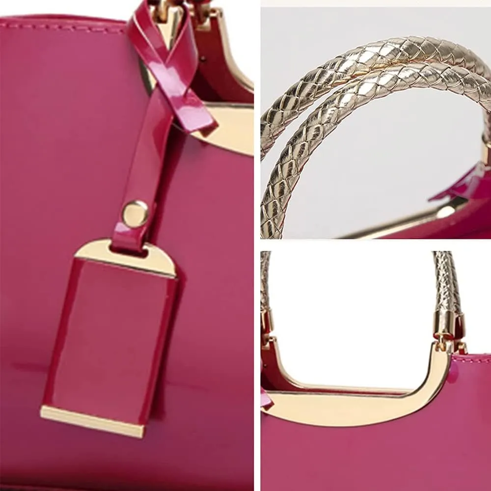 ZiMing Patent Leather Handbag for Women Top Handle Evening Bags Satchel Ladies Shoulder Bag Long Purse Wedding Party Prom