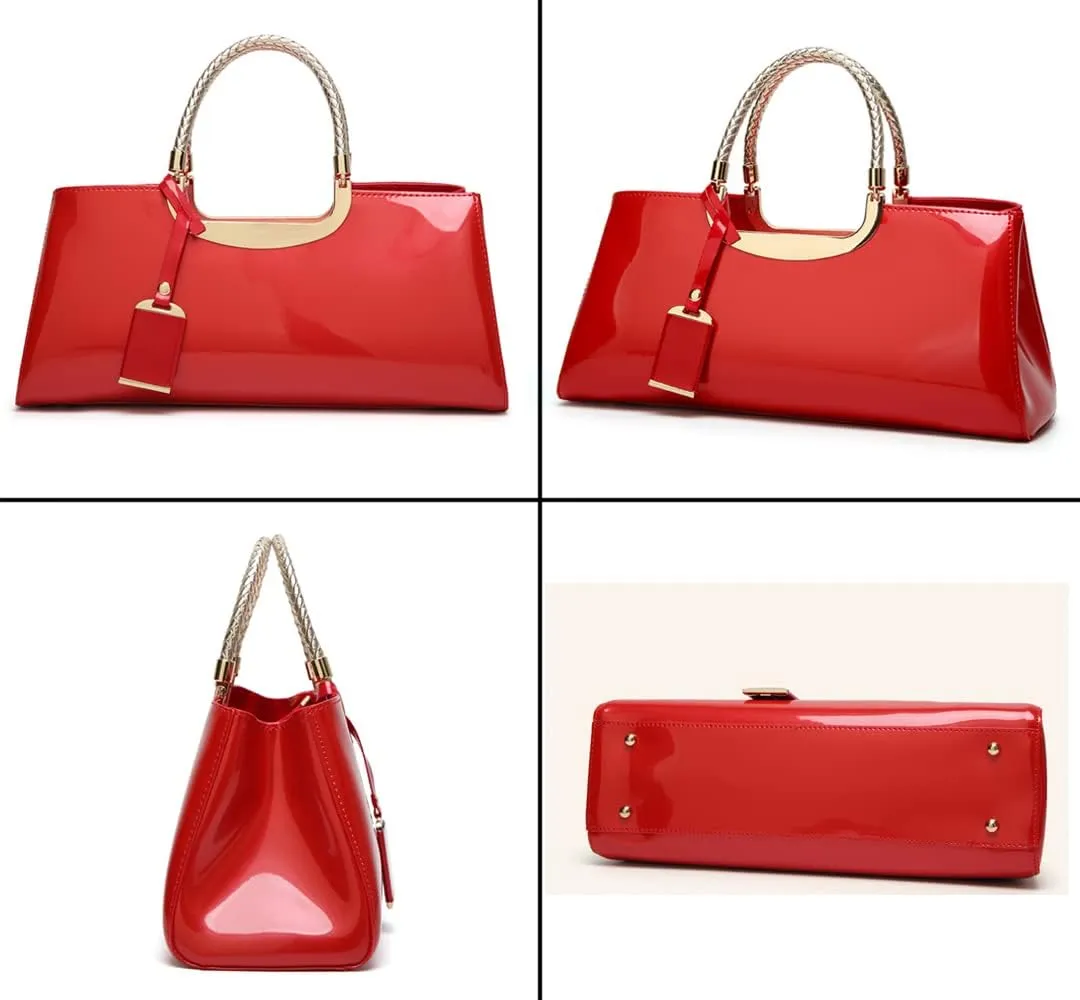 ZiMing Patent Leather Handbag for Women Top Handle Evening Bags Satchel Ladies Shoulder Bag Long Purse Wedding Party Prom