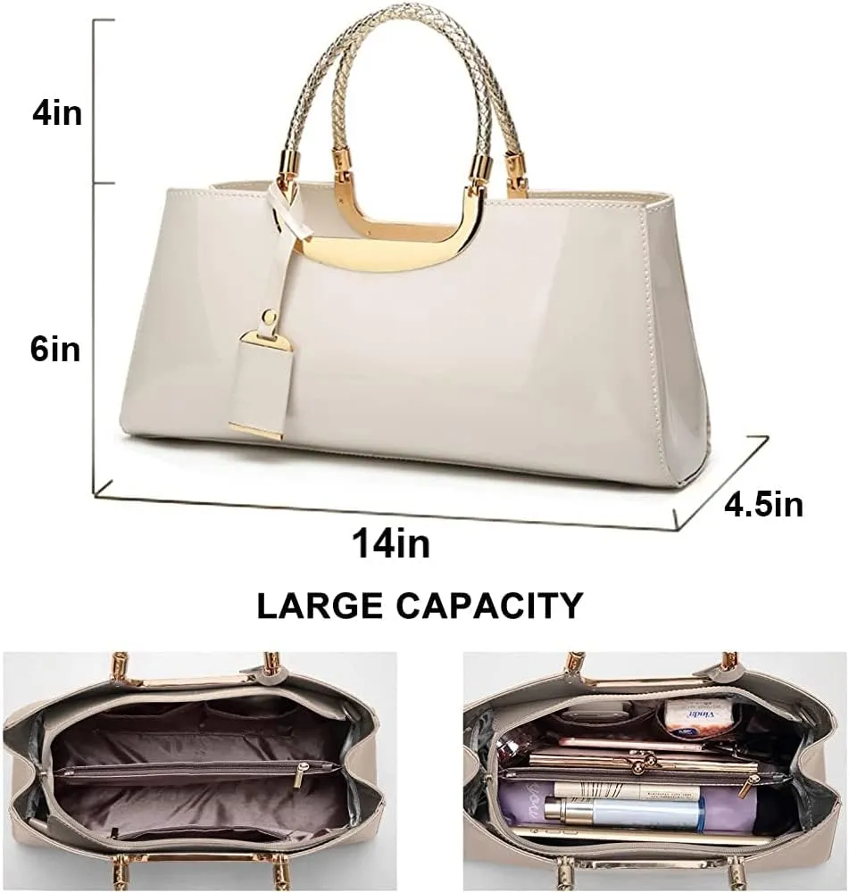 ZiMing Patent Leather Handbag for Women Top Handle Evening Bags Satchel Ladies Shoulder Bag Long Purse Wedding Party Prom