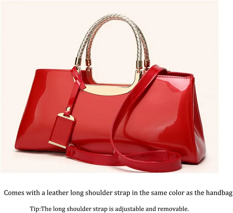 ZiMing Patent Leather Handbag for Women Top Handle Evening Bags Satchel Ladies Shoulder Bag Long Purse Wedding Party Prom