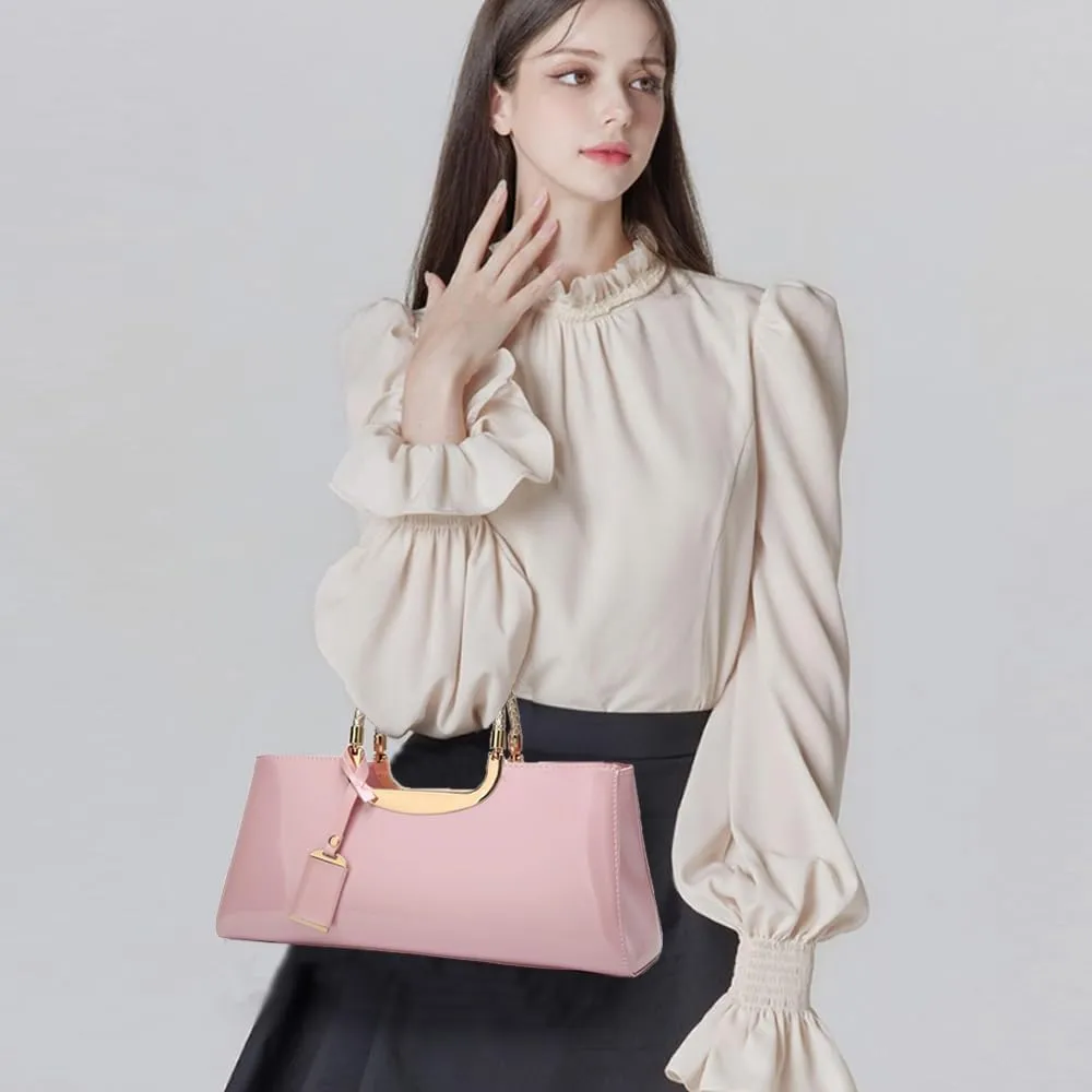 ZiMing Patent Leather Handbag for Women Top Handle Evening Bags Satchel Ladies Shoulder Bag Long Purse Wedding Party Prom