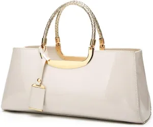 ZiMing Patent Leather Handbag for Women Top Handle Evening Bags Satchel Ladies Shoulder Bag Long Purse Wedding Party Prom
